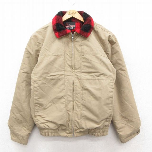 XL★古着 長袖 ジャケット メンズ 80年代 80s USA製 ベージュ系他 内側ボア 26jan30