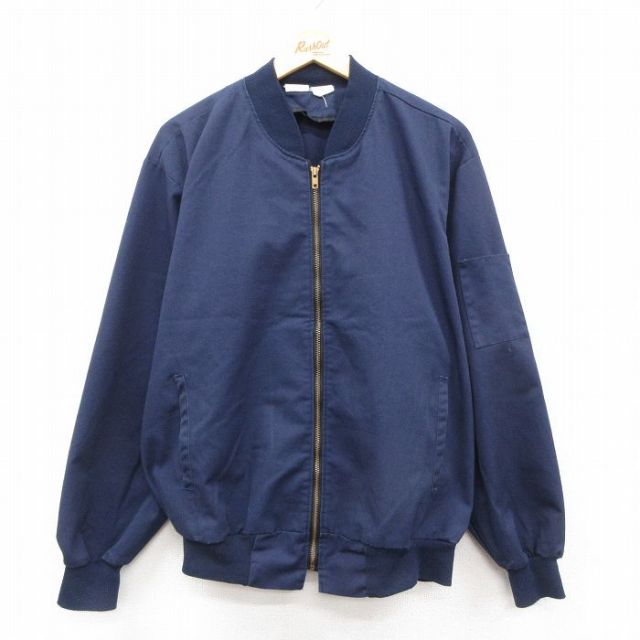 XL★古着 長袖 ジャケット メンズ 80年代 80s 大きいサイズ USA製 紺 26jan30