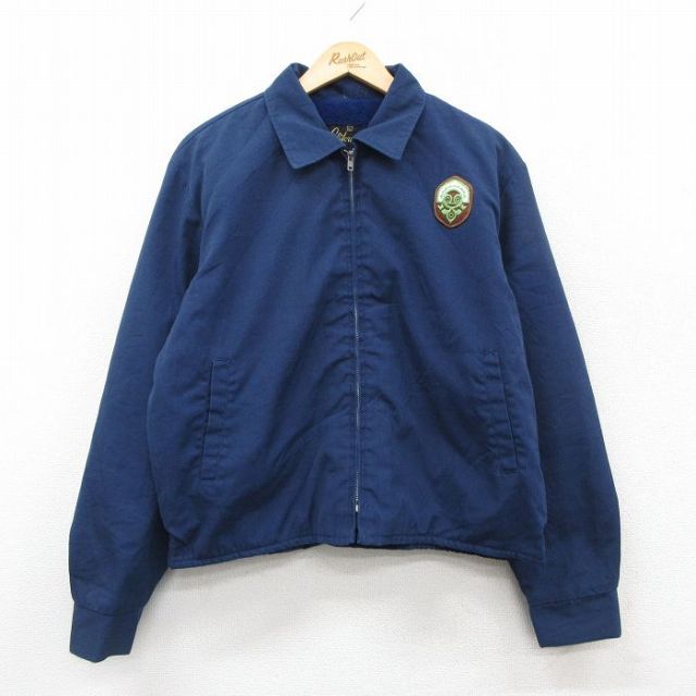 XL★古着 長袖 ジャケット スイングトップ メンズ 80年代 80s 大きいサイズ 紺 内側ボア 26feb06