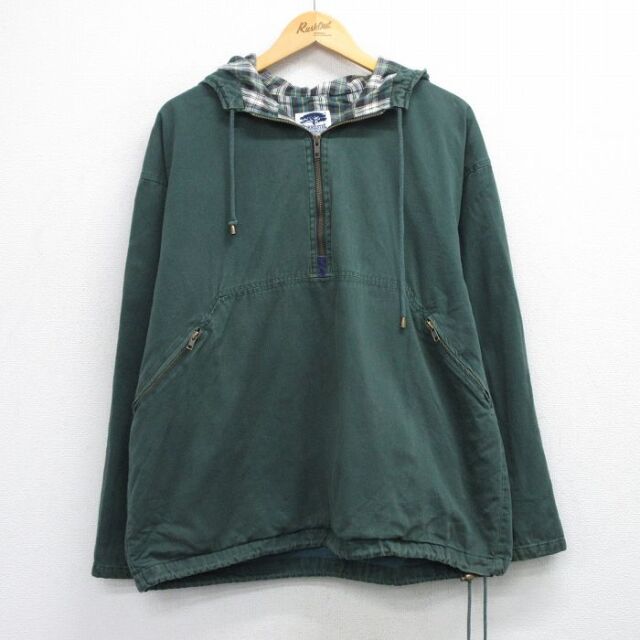 XL★古着 長袖 ハーフジップ ジャケット パーカー メンズ コットン 緑 26feb10