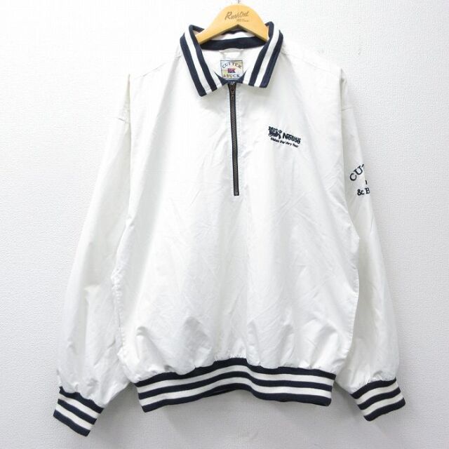 XL★古着 長袖 ハーフジップ ジャケット メンズ ネスレ 襟付き 大きいサイズ 白他 内側メッシュ 26feb10