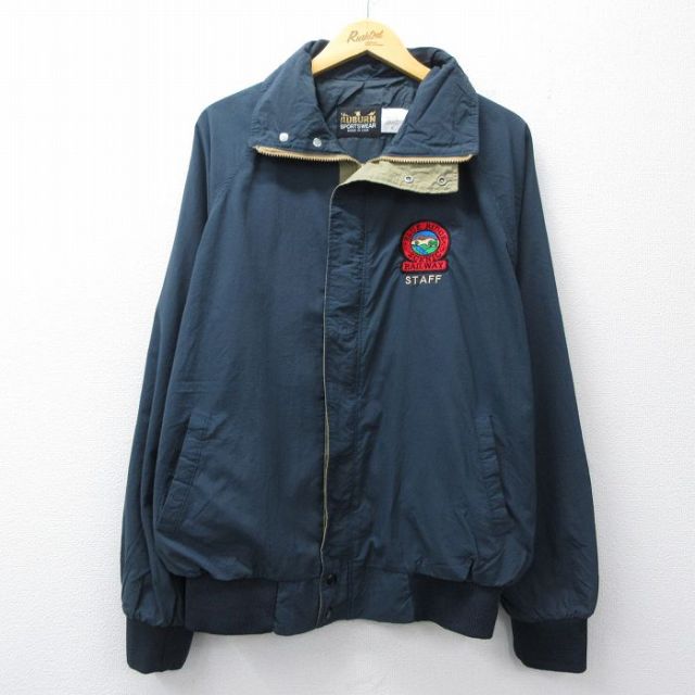 XL★古着 長袖 ナイロン ジャケット メンズ 90年代 90s 鉄道スタッフ 大きいサイズ ラグラン USA製 濃紺他 26feb13