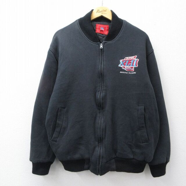 XL★古着 長袖 スウェット ジャケット メンズ 00年代 00s NFL 大きいサイズ 黒 アメフト スーパーボウル 内側キルティング 26feb25