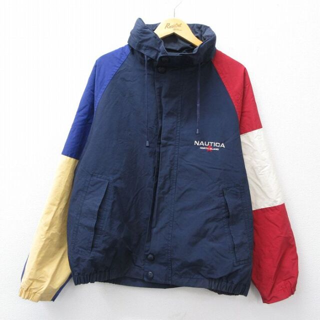 古着 90's/90年代 ノーティカ NAUTICA リバーシブルジャケット フェイクスウェード×フリース 襟レザー XL ネイビー レッド メンズ NAUTICA - 古着 90's/90年代 ノーティカ NAUTICA リバーシブル