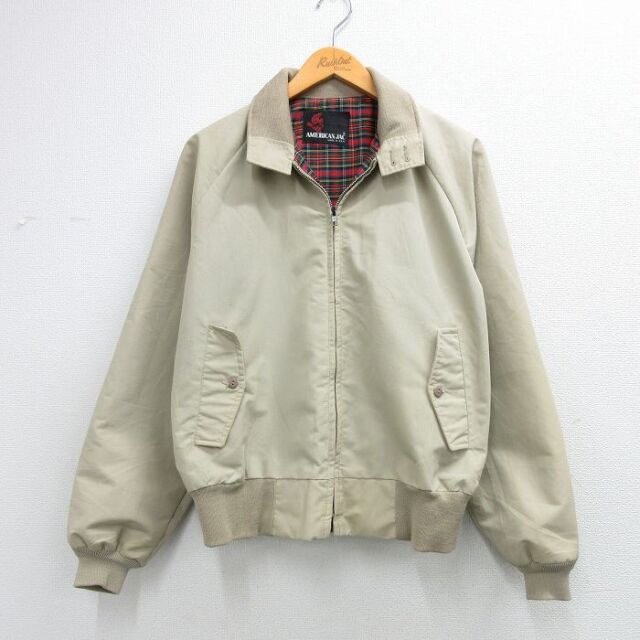 XL★古着 長袖 ジャケット スイングトップ メンズ 90年代 90s ラグラン USA製 ベージュ 内側フランネル 26mar04