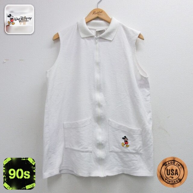 【20%OFF】ディズニー 90s ベスト ミッキー ホワイト メンズM相当 | 古着