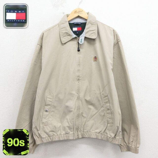 トミーヒルフィガー 90s スイングトップジャケット ワンポイントロゴ ベージュ メンズXL相当 | 古着