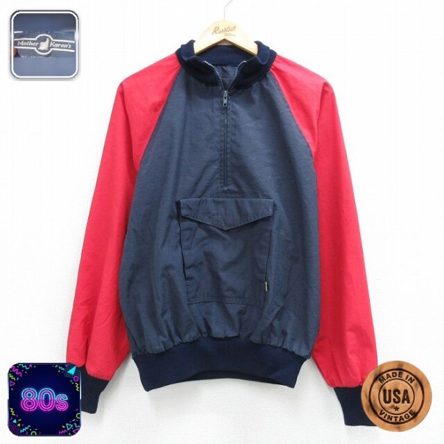 【20%OFF】80s ハーフジップジャケット ツートンカラー レッド メンズL相当 | 古着