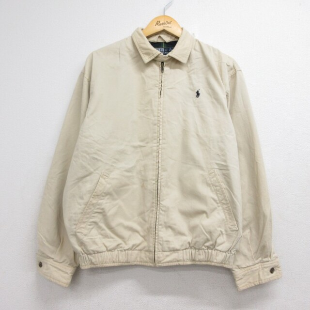 L★古着 ラルフローレン Ralph Lauren 長袖 ブランド ジャケット メンズ 90年代 90s ワンポイントロゴ フルジップ コットン ベージュ【spe】 26aug17