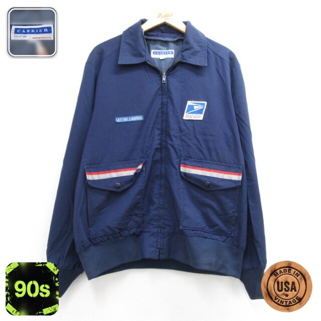 CARRIER 長袖 ジャケット 90s ワーク USPS リフレクター USA製 ネイビー メンズXL相当 | 古着
