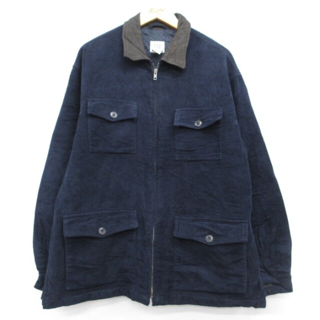 XL★古着 ギャップ GAP 長袖 ジャケット メンズ 00年代 00s えりレザー コットン ネイビー【spe】 26aug20