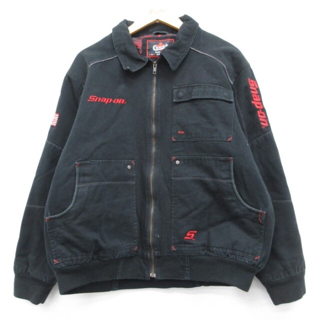 XL★古着 Snap-on 長袖 ジャケット メンズ スナップオン ダック地 US フラッグ コットン ブラック【spe】 26aug20