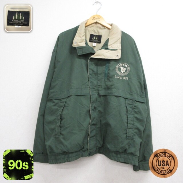 GREAT LAKES 長袖 ジャケット 90s UFCW 刺繍 USA製 グリーン メンズXL相当 | 古着