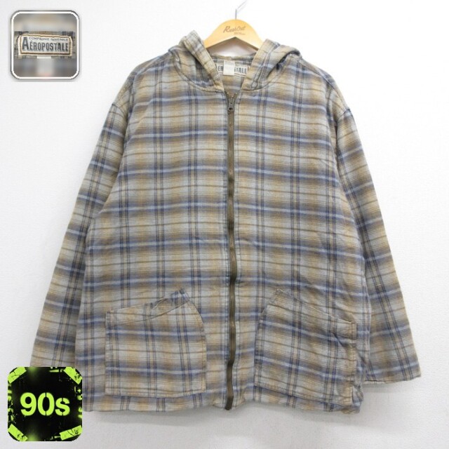 エアロポステール 90s 長袖パーカー ブラウンチェック XL | 古着 26aug27