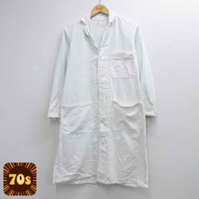 70s ショップコート 開襟 ホワイト M | 古着 26aug27