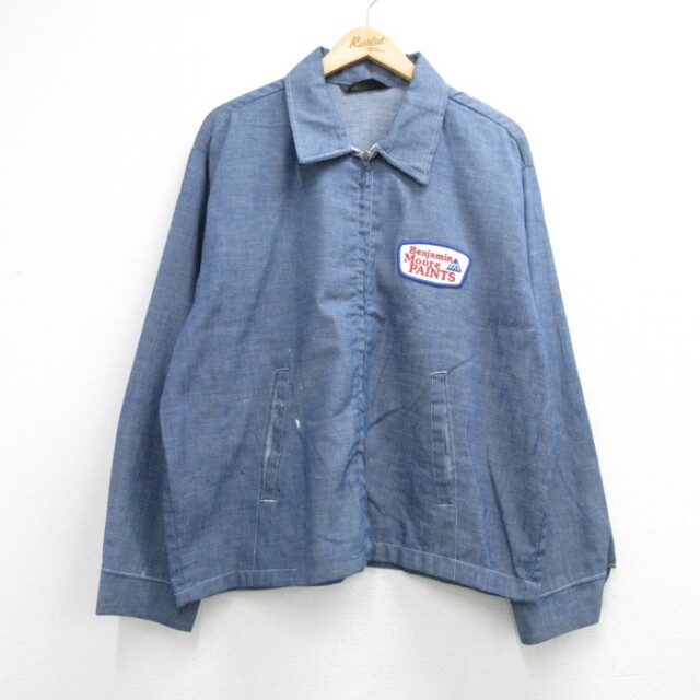 70s オープンカラーシャンブレージャケット ブルー メンズXL相当 | 古着