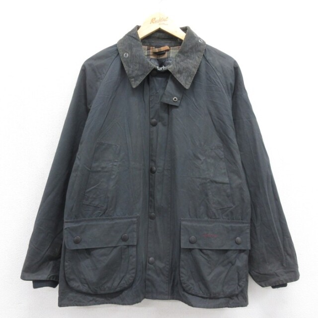XL★古着 Barbour イングランド製 長袖 ジャケット メンズ オイルド フラップポケット ブラック【spe】 26sep04