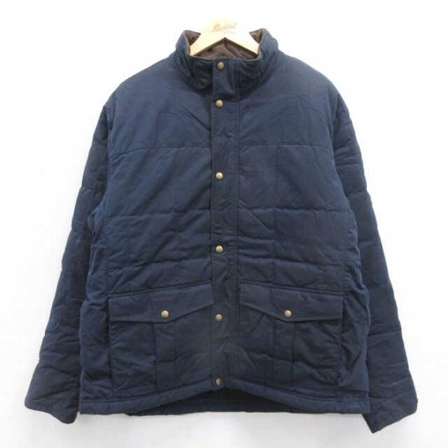 XL★古着 エルエルビーン 長袖 ジャケット メンズ オイルド ダウン フラップポケット コットン ネイビー【spe】 26sep04