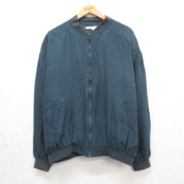 XL★古着 ペリーエリス 長袖 ジャケット メンズ 90年代 90s YKKジップ シルク ネイビー【spe】 26sep16