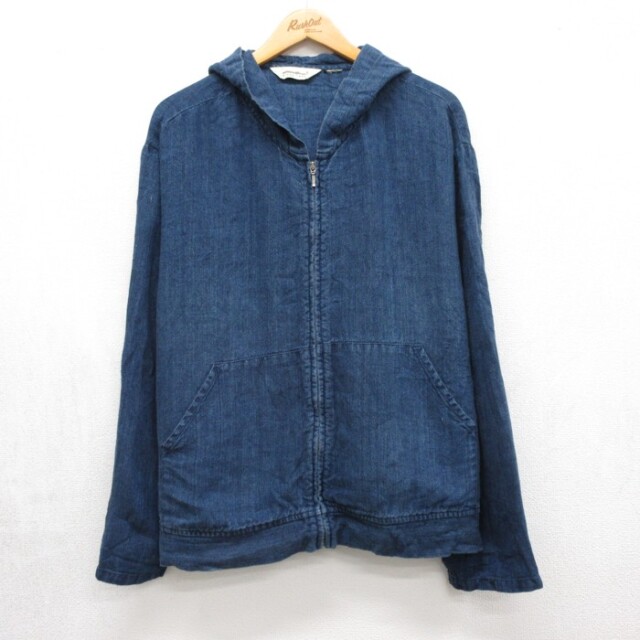 XL★古着 Eddie Bauer エディーバウアー 長袖 ジャケット フルジップ パーカー メンズ 00年代 00s カンガルーポケット 大きいサイズ リネン ネイビー【spe】 26sep25