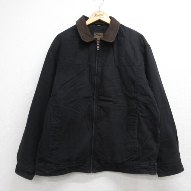 XL★古着 セントジョンズベイ St.Johns Bay 長袖 ジャケット メンズ えりレザー フランネル 大きいサイズ コットン ブラック【spe】 26sep28