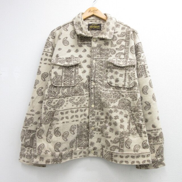 XL★古着 MaisonArticle 長袖 ジャケット メンズ フラップポケット ポリエステル 総柄 ベージュ【spe】 26sep30