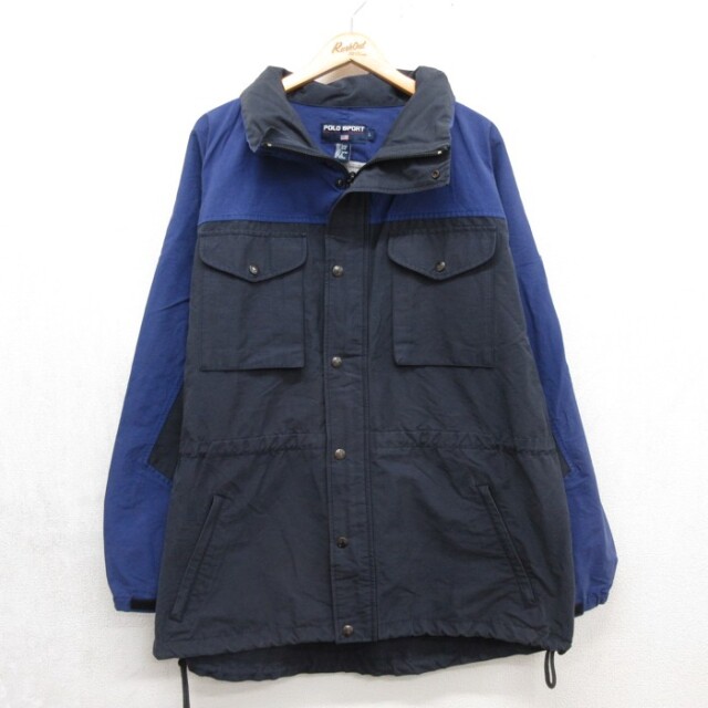 XL★古着 ラルフローレン ポロスポーツ POLO SPORT 長袖 ジャケット メンズ 90年代 90s ロング フラップポケット ネイビー【spe】 26sep30