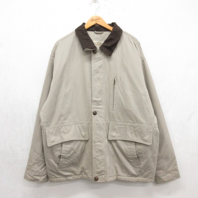 XL★古着 NATURAL ISSUE 長袖 ジャケット メンズ 00年代 00s フラップポケット 大きいサイズ コットン ベージュ チェック 26oct06