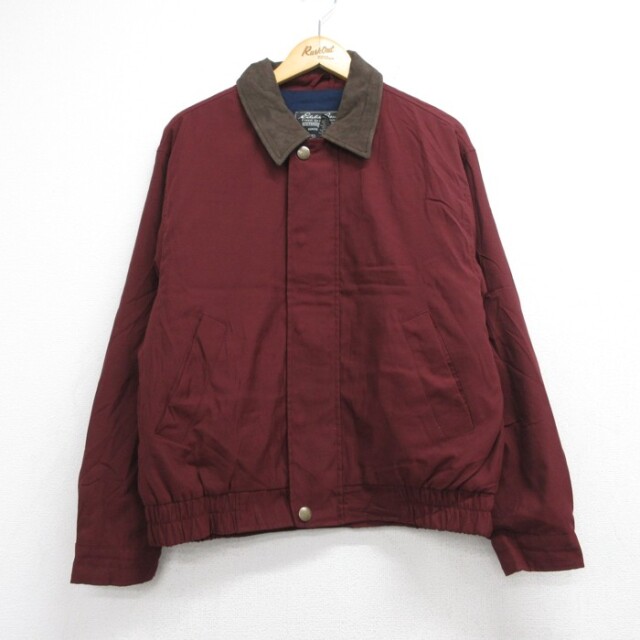 XL★古着 Eddie Bauer エディーバウアー 長袖 ジャケット メンズ 00年代 00s えりレザー キルティング ポリエステル バーガンディ【spe】 26oct08