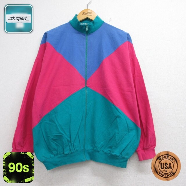 sk sport 90s フルジップジャケット マルチカラー グリーン メンズXL相当 | 古着