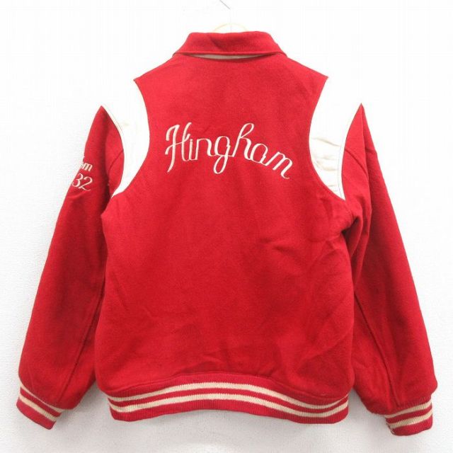 古着通販 L☆古着 長袖 スタジャン メンズ kinshom 刺繍 レザー使用 赤