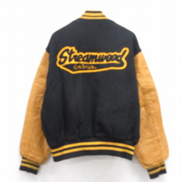 XL★古着 ホロウェイ 長袖 スタジャン メンズ 90年代 90s Streamwood 袖レザー 大きいサイズ ツートンカラー USA製 黒 ブラック 内側キルティング 25oct02 中古 アウター ジャンパー ブルゾン