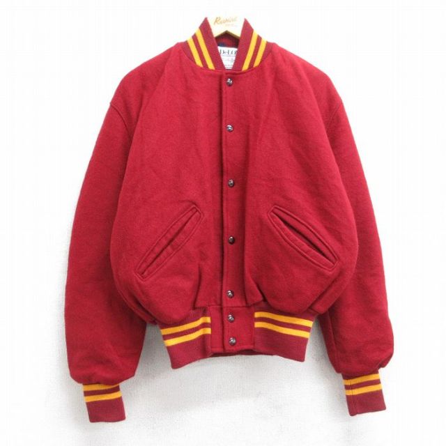L★古着 デロング 長袖 スタジャン メンズ 90年代 90s ウール エンジ 25oct20 中古 アウター ジャンパー ブルゾン