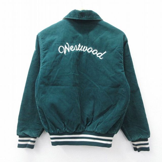 M★古着 長袖 スタジャン メンズ 90年代 90s Westwood 刺繍 コーデュロイ USA製 緑他 内側キルティング 25nov13
