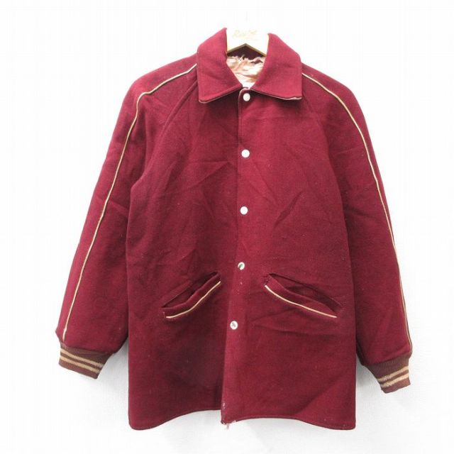 M★古着 長袖 ビンテージ スタジャン メンズ 60年代 60s リバーシブル ラグラン ウール エンジ他【spe】 25nov13