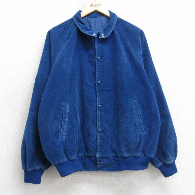 XL★古着 長袖 スタジャン メンズ 80年代 80s コーデュロイ ラグラン 紺 25dec10
