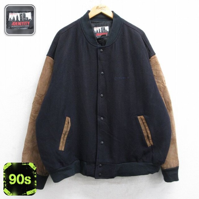 【50%OFF】長袖 スタジャン 90s ボーイング 袖レザー ツートンカラー ウール カナダ製 濃紺他 内側キルティング メンズXL相当 | 古着
