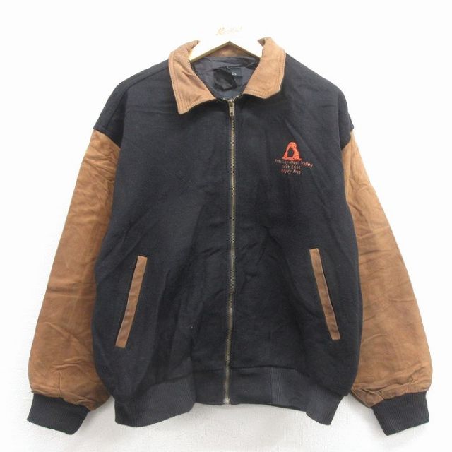 XL★古着 長袖 スタジャン メンズ 00年代 00s ウエストバレー 袖レザー ツートンカラー カナダ製 黒 25dec18