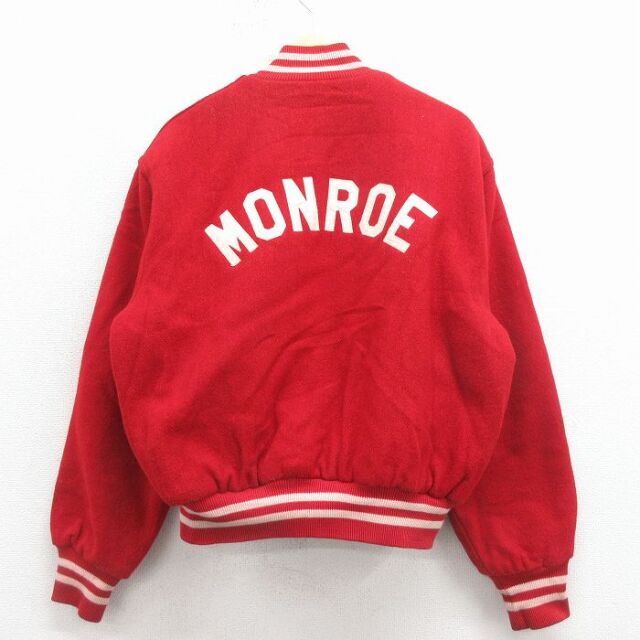 XL★古着 ホロウェイ 長袖 スタジャン メンズ 80年代 80s MONROE 大きいサイズ 赤 内側キルティング 26jan24
