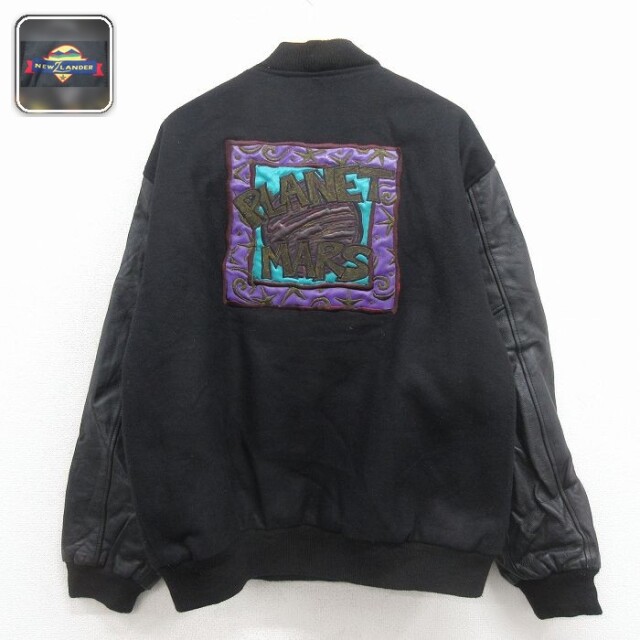 【50%OFF】PLANET 長袖スタジャン 刺繍 ブラック XL | 古着