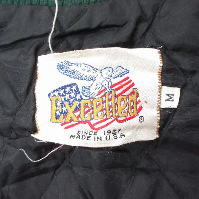 古着通販 L☆古着 長袖 スタジャン メンズ 90年代 90s 袖レザー USA製