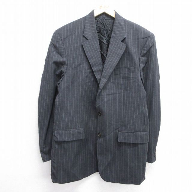 【50%OFF】L★古着 ラルフローレン Ralph Lauren 長袖 ブランド テーラード ジャケット メンズ ロング丈 ウール 濃グレー ストライプ 25jan14 中古 アウター