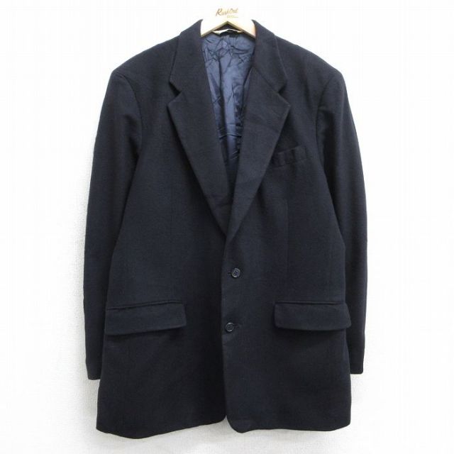 M★古着 長袖 テーラード ジャケット メンズ 90年代 90s ロング丈 ウール USA製 濃紺 ネイビー 25feb01 中古 アウター
