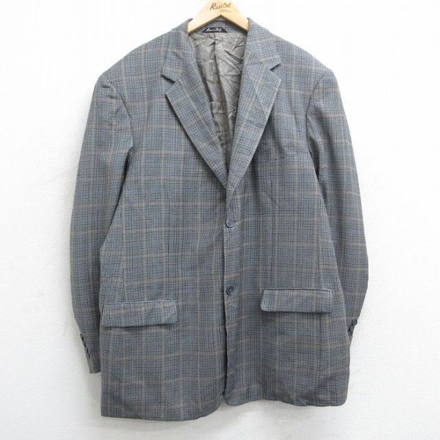 XL★古着 長袖 テーラード ジャケット メンズ 90年代 90s ロング丈 ウール イタリア製 濃グレー他 チェック 25feb01 中古 アウター