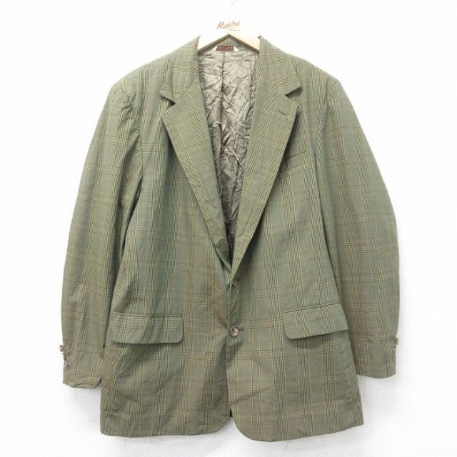M★古着 バナナリパブリック BANANA REPUBLIC 長袖 テーラード ジャケット メンズ 90年代 90s コットン 緑他 グリーン チェック 【spe】 25feb04 中古 アウター