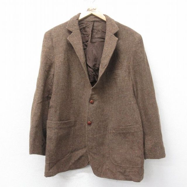 L★古着 長袖 テーラード ジャケット メンズ 80年代 80s ヒジ当て スエード使用 ウール 茶 ブラウン 25feb04 中古 アウター