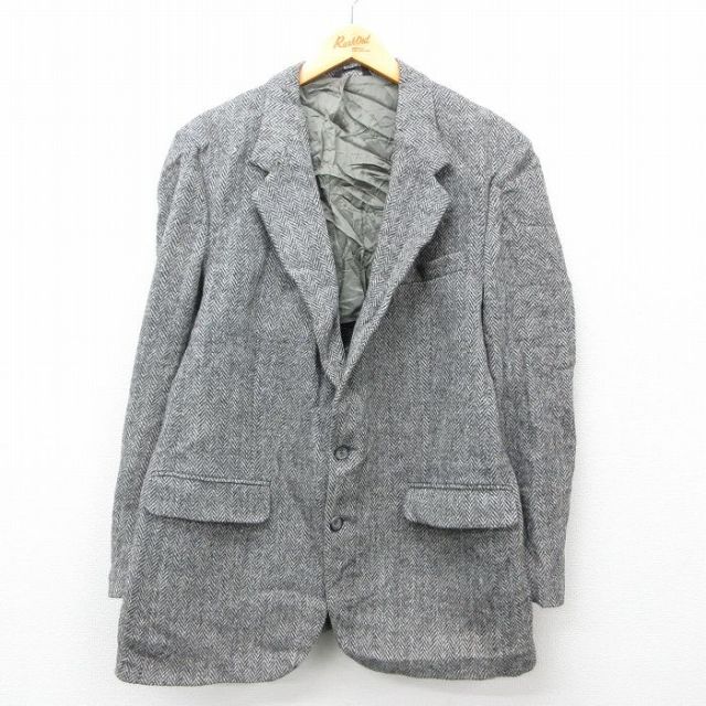 M★古着 ハリスツイード Harris Tweed 長袖 テーラード ジャケット メンズ 80年代 80s ヘリンボーン 手織り ウール USA製 グレー他 25feb19 中古 アウター