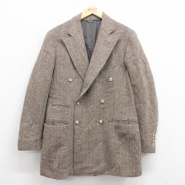 M★古着 ラルフローレン Ralph Lauren 長袖 ブランド テーラード ジャケット メンズ 80年代 80s ツイード USA製 薄ベージュ カーキ 【spe】 25oct16 中古 アウター