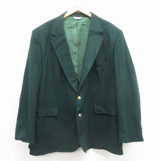 XL★古着 長袖 テーラード ジャケット メンズ 90年代 90s 大きいサイズ ロング丈 ウール 緑 25nov29
