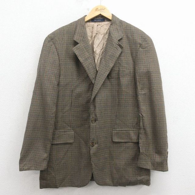 L★古着 ラルフローレン チャップス 長袖 ブランド テーラード ジャケット メンズ 80年代 80s カナダ製 ベージュ系他 チェック 25dec25